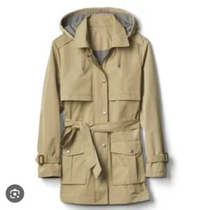 Gap Raincoat Lined Tan Hooded Trench Coat Size Xs Very Warm No Belt